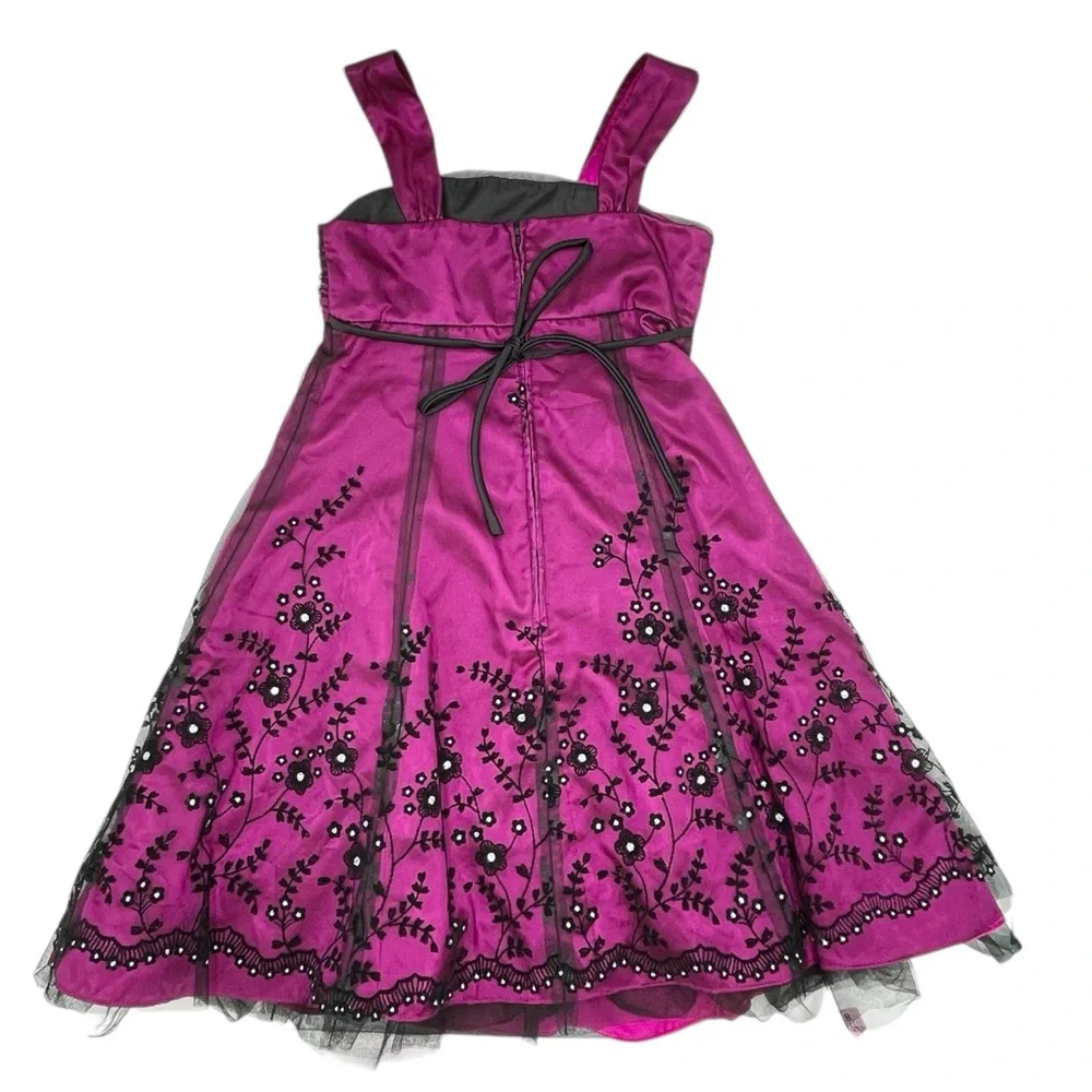 girls formal dress size 12 Rare Editions Pink Black Tulle Floral Embroidered this gown pairs seamlessly